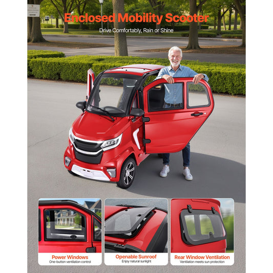 4 - Wheel Enclosed Mobility Scooter for Seniors Adults, 660lbs Capacity, 3 - Seater 2000W Electric Recreational Mobility Scooter 45 Miles Long Range, Remote Unlock, All - Terrain for Touring Shopping - Powersport Electric Scooters