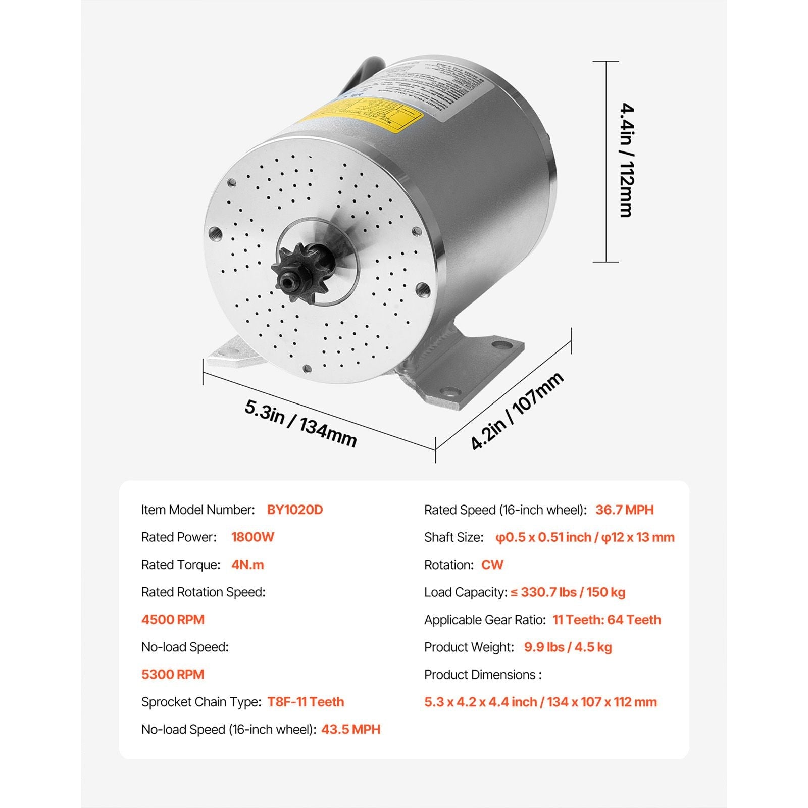 1800W Electric Brushless DC Motor, 48V 4500rpm Go Kart Electric Motor, Electric Dirt Bike Motor Engine for E - Bike Motorcycle Scooter DIY - Powersport Electric Scooters
