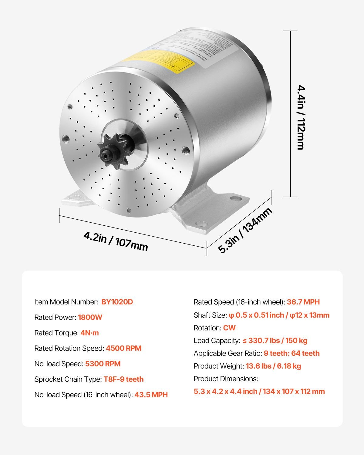 1800W Electric Brushless DC Motor Kit - 48V 4500rpm Motor with Upgraded Speed Controller, Foot Pedal and Throttle Grip Kit for Go Karts E - Bike Motorcycle Scooter - Powersport Electric Scooters