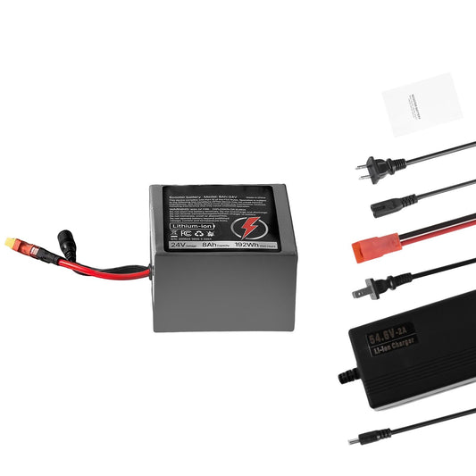 24V Electric Scooter Battery, 8Ah, Ebike Lithium Battery Pack with 30A BMS, Charger, T - Plug Expansion Cable, 500+ Cycles, Compatible with 1920W Motors, for Electric Bikes Bicycles, Scooters - Powersport Electric Scooters