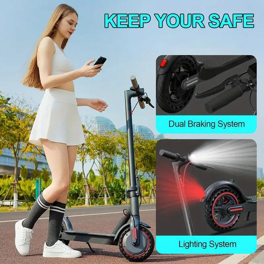 350W Foldable Electric Scooter for Adults - 15.5 MPH Max Speed, 25 Mile Long Range, 8.5" Solid Tires, LED Display, Disc Brake, Portable Commuter Scooter - Powersport Electric Scooters