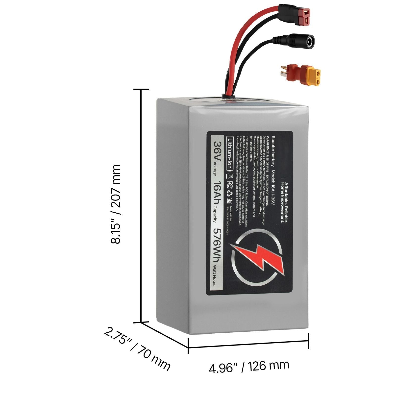 36V Electric Scooter Battery, 16Ah, Ebike Lithium Battery Pack with 30A BMS, Charger, T - Plug Expansion Cable, 500+ Cycles, Compatible with 2880W Motors, for Electric Bikes Bicycles, Scooters - Powersport Electric Scooters