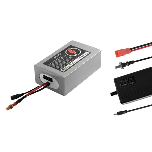 36V Electric Scooter Battery, 16Ah, Ebike Lithium Battery Pack with 30A BMS, Charger, T - Plug Expansion Cable, 500+ Cycles, Compatible with 2880W Motors, for Electric Bikes Bicycles, Scooters - Powersport Electric Scooters