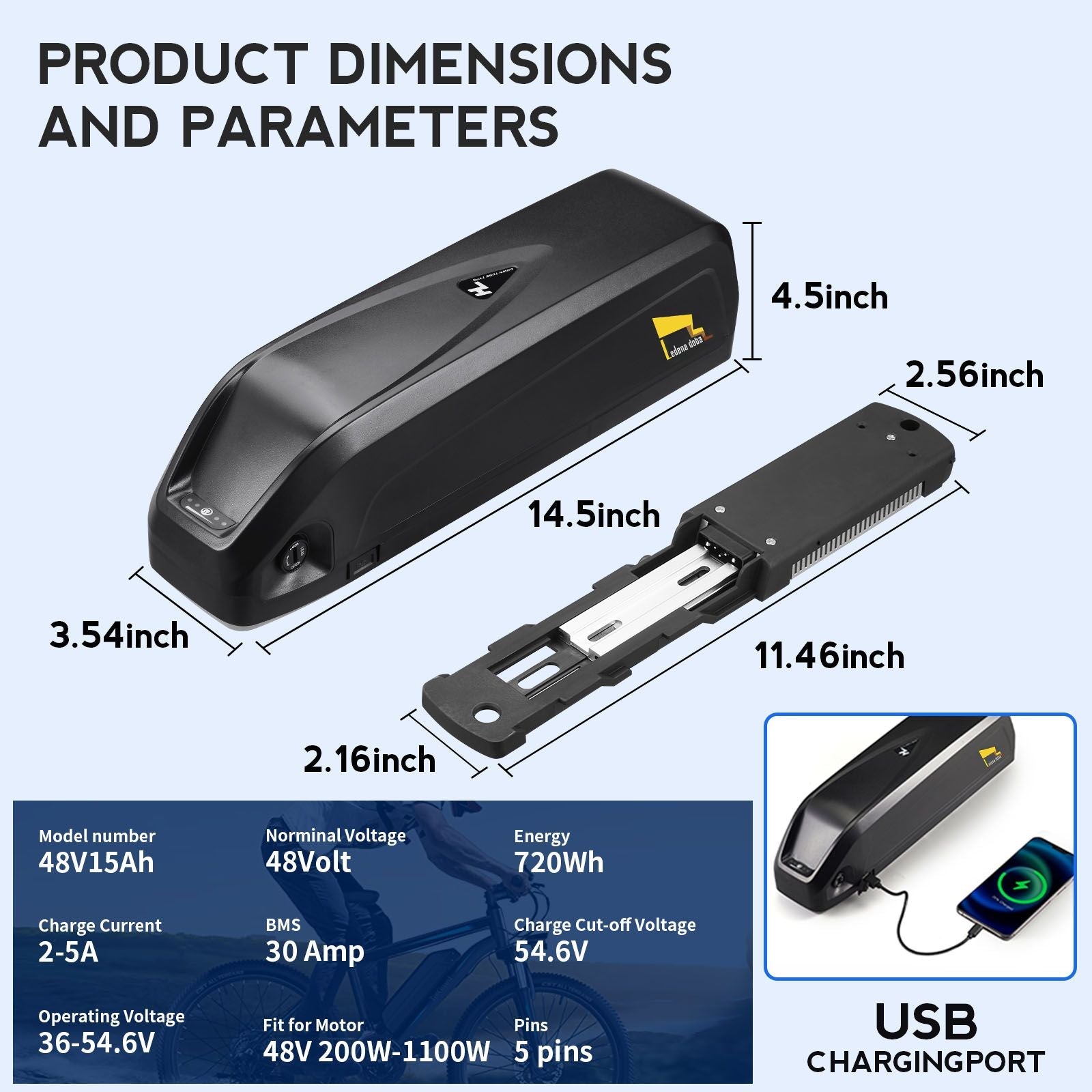 48V Ebike Battery, 15Ah Electric Bike Lithium Battery, 48 Volts Electric Bicycle Motor with Charger, for 200W - 1100W - Powersport Electric Scooters