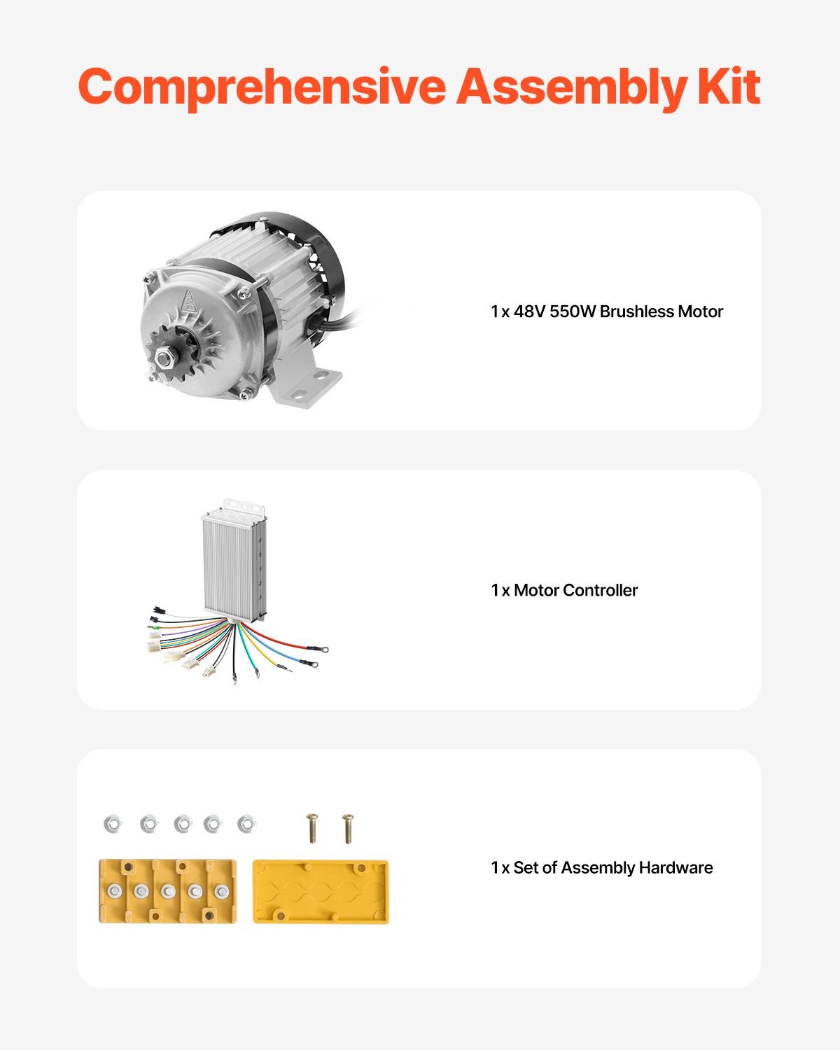 500W Electric Brushless DC Motor Kit - 48V 2700rpm Motor with Upgraded Speed Controller for Go Karts E - Bike Motorcycle Scooter - Powersport Electric Scooters