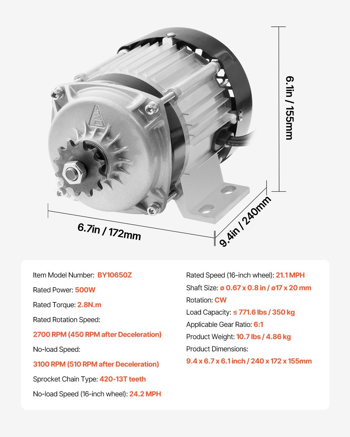 500W Electric Brushless DC Motor Kit - 48V 2700rpm Motor with Upgraded Speed Controller for Go Karts E - Bike Motorcycle Scooter - Powersport Electric Scooters