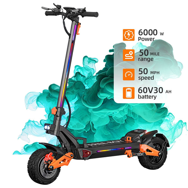 6000W Fast Electric Scooter for Adult, Daul Motor 50mph, 60V 30Ah, 11'' Off Road Tires, 55miles Range, Foldable eScooter - Powersport Electric Scooters