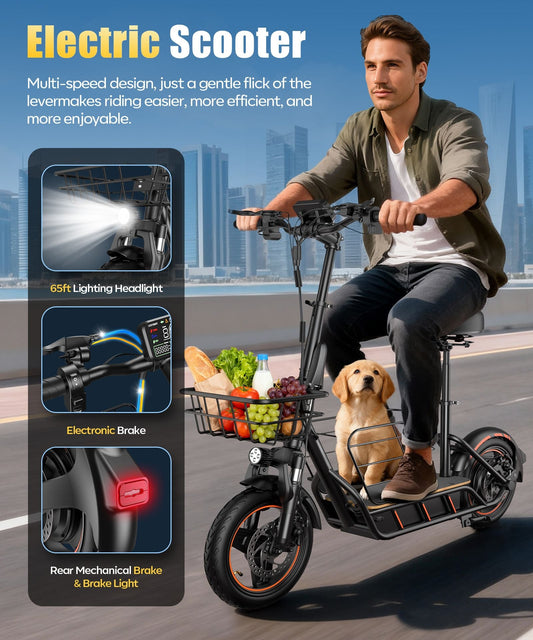 800W Electric Scooter with Seat for Adult, 36V 10Ah, 45KM Range, 10'' Off - road Tires, Fast E - scooter for Commuting - Powersport Electric Scooters