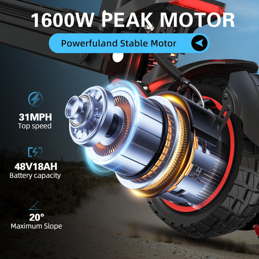 Fast 1600W Electric Scooter with Seat for Adult, Max Speed 28mph, 30miles Range, 48V 18Ah, 10'' Off - road Tires,Foldable Commuter E - scooter - Powersport Electric Scooters