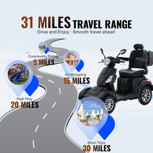 Heavy Duty 4 - Wheel Mobility Scooters for Seniors & Adults 500lbs Capacity - 31 Miles 3 - Speed Long Range, 800W All Terrain Electric Recreational Scooter Wheelchair with 25° Max Climbing Capacity - Powersport Electric Scooters