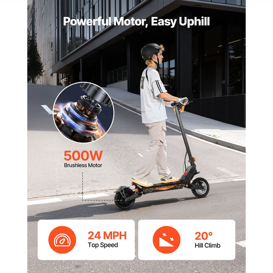 Powerful 500W Electric Scooter with 10-Inch Tires - Foldable, 24 MPH Speed, and 25 Miles Range for Adults - Powersport Electric Scooters