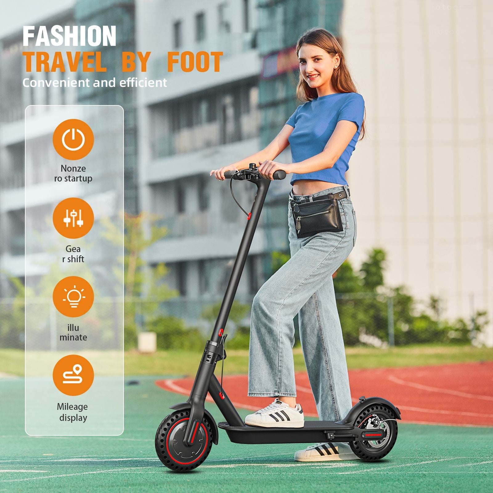 WHOSU Electric Scooter for Adults - 350W Motor, 19 MPH, 19 Mile Range, 8.5" Solid Tires, Foldable Commuting E - Scooter w/Dual Brake, App Control & Phone Holder - Powersport Electric Scooters