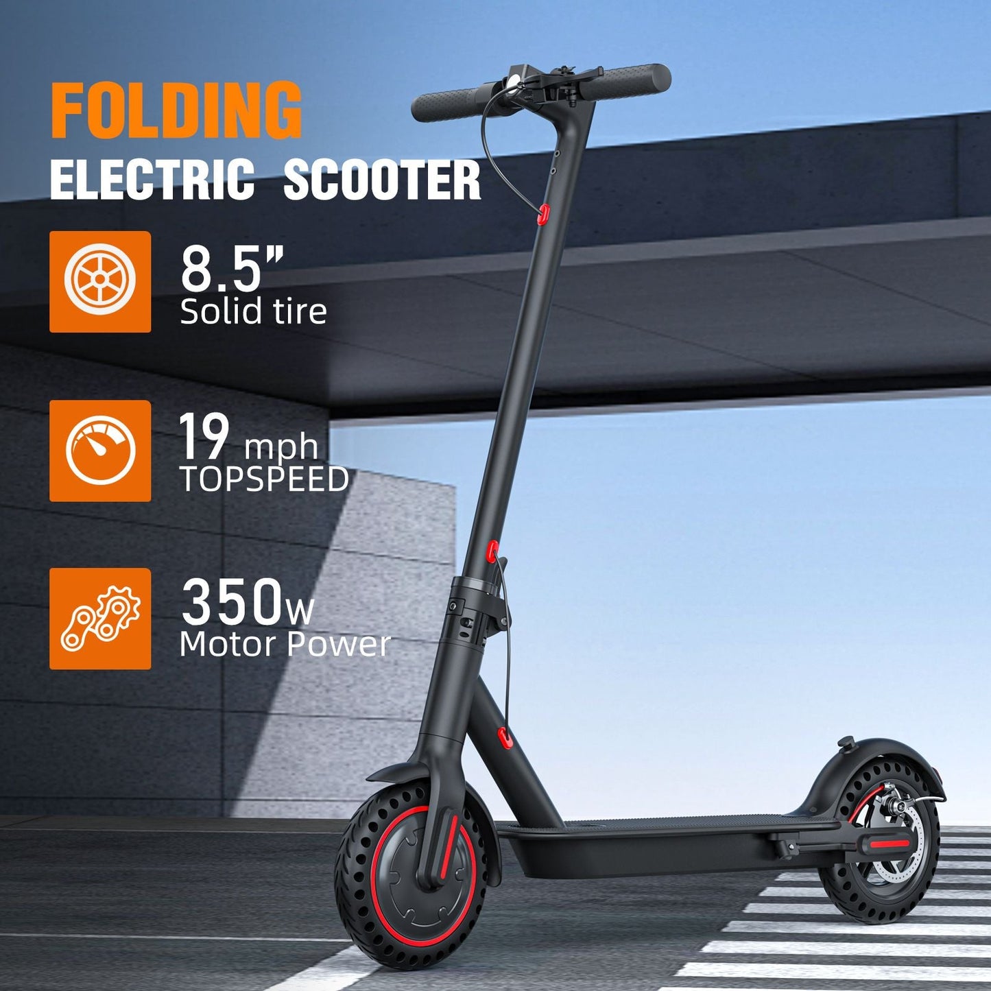 WHOSU Electric Scooter for Adults - 350W Motor, 19 MPH, 19 Mile Range, 8.5" Solid Tires, Foldable Commuting E - Scooter w/Dual Brake, App Control & Phone Holder - Powersport Electric Scooters